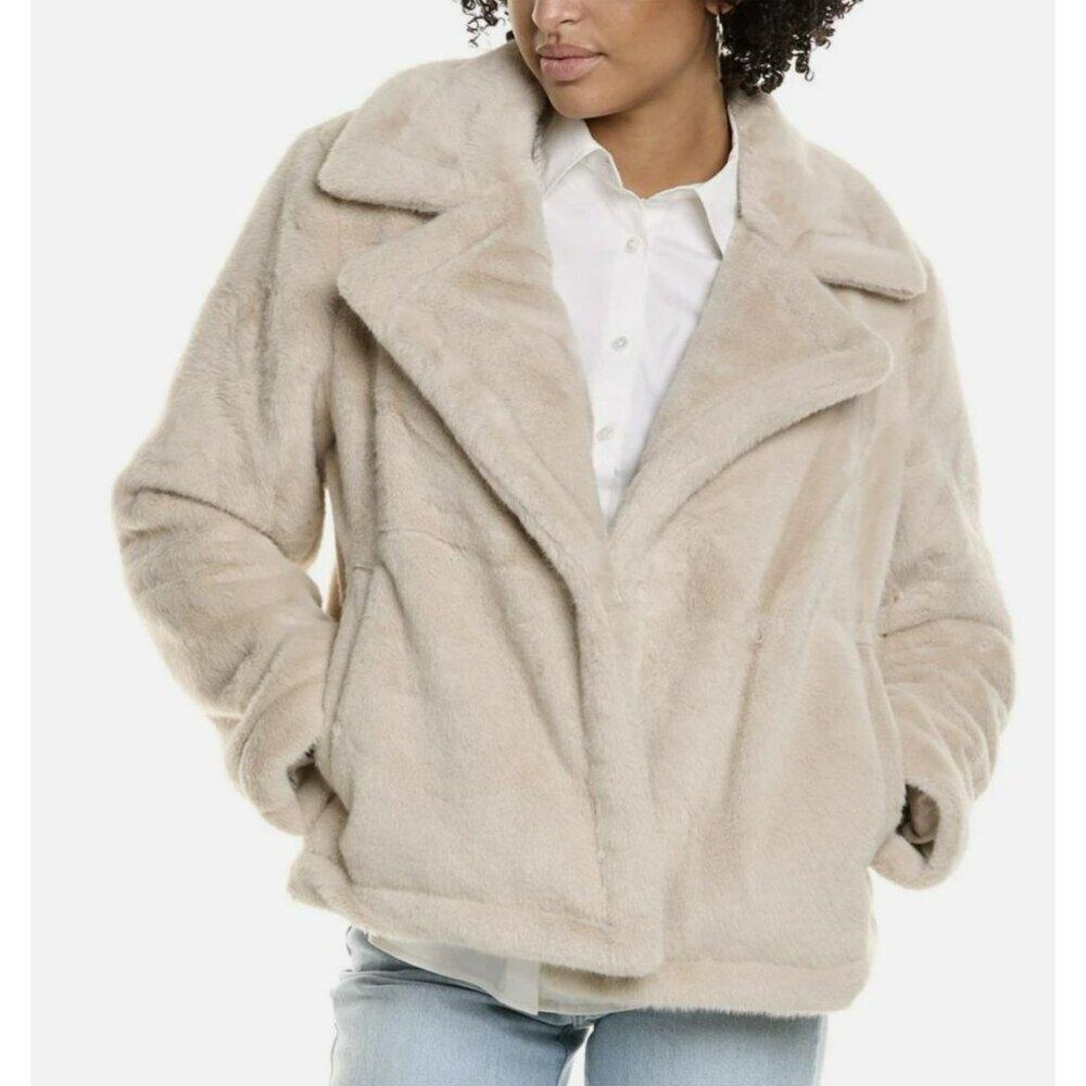 French Connection Beige Faux Fur Short Jacket Medium NWT